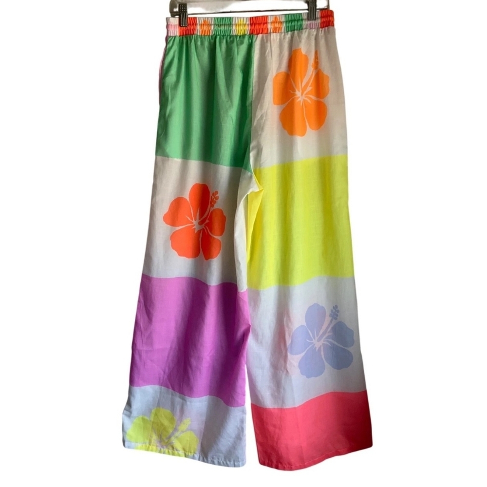 Kulani Kinis  Large Colorful Hibiscus Print Wide-Leg Pull-On Pants - Picture 3 of 14